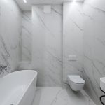 modern bathroom with white bathtub
