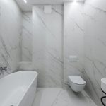modern bathroom with white bathtub
